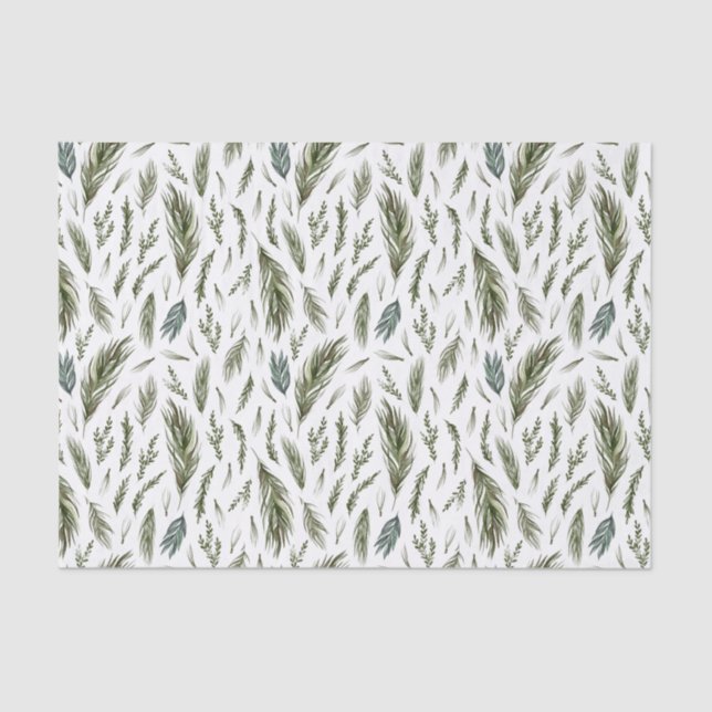 Papel De Seda Floresta Simples Botânica Aquarela Natal (Frente )