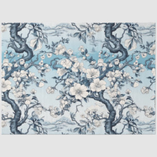 Papel De Seda Florestas Azuis e Brancas Inspiradas Asiáticas