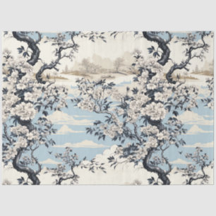 Papel De Seda Florestas Azuis e Brancas Inspiradas Asiáticas