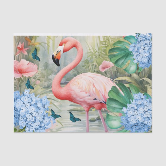 Papel De Seda Florestas Flamingo e Borboletas (Frente )