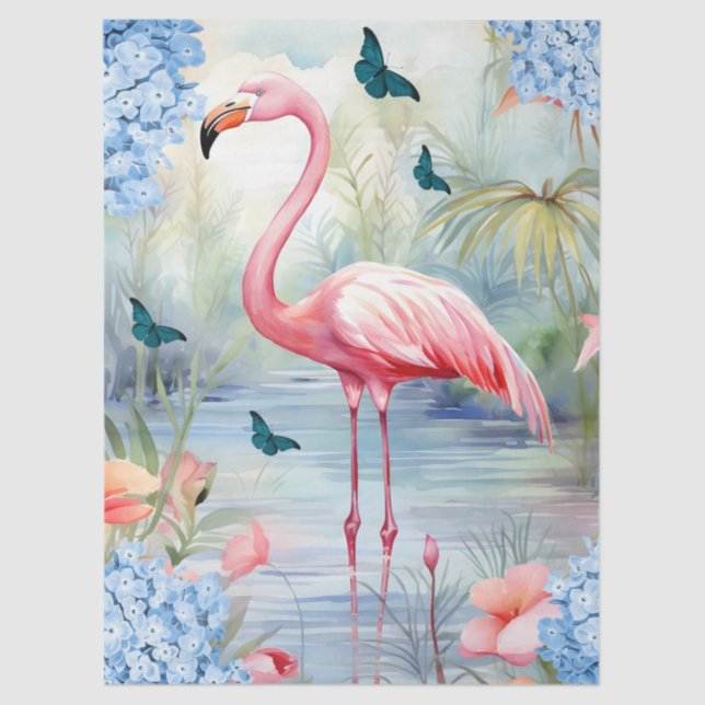 Papel De Seda Florestas Flamingo e Borboletas (Frente )