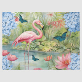 Papel De Seda Florestas Flamingo e Borboletas