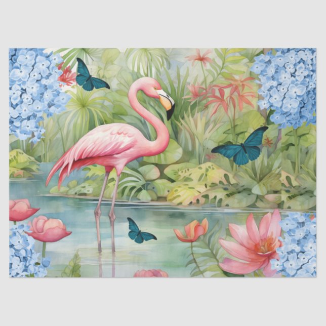 Papel De Seda Florestas Flamingo e Borboletas (Frente )