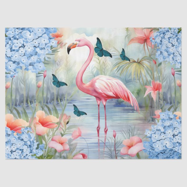Papel De Seda Florestas Flamingo e Borboletas (Frente )