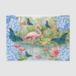 Papel De Seda Florestas Flamingo e Borboletas