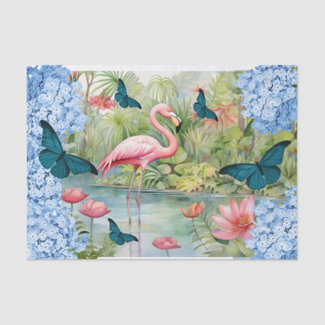 Papel De Seda Florestas Flamingo e Borboletas (Frente )