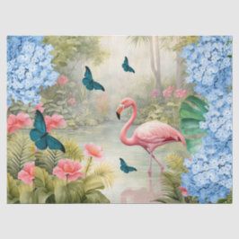 Papel De Seda Florestas Flamingo e Borboletas