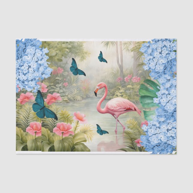 Papel De Seda Florestas Flamingo e Borboletas (Frente )