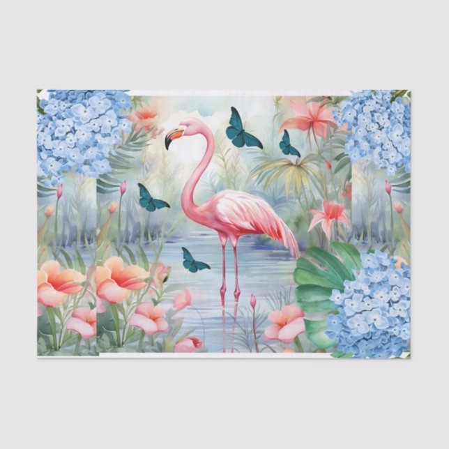 Papel De Seda Florestas Flamingo e Borboletas (Frente )