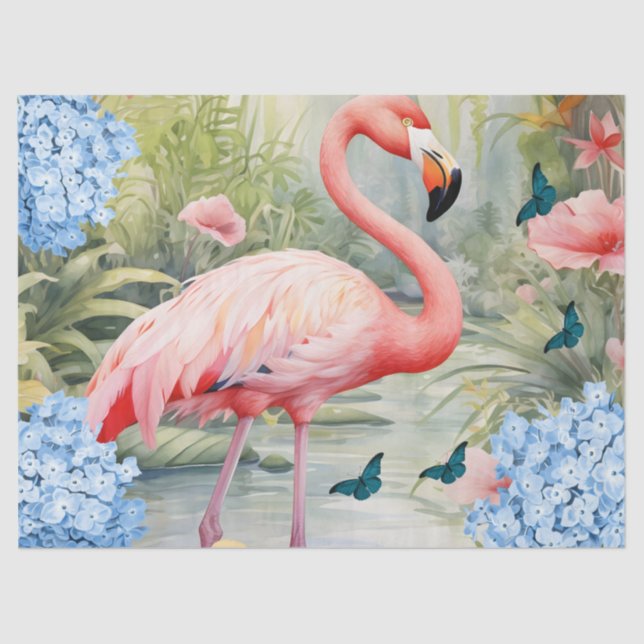 Papel De Seda Florestas Flamingo e Borboletas (Frente )