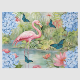 Papel De Seda Florestas Flamingo e Borboletas