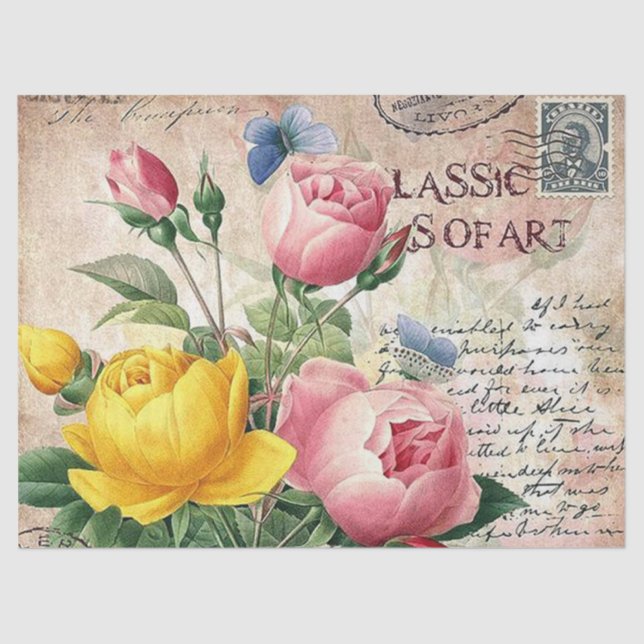 Papel De Seda Flórida de vinheta, qualquer tecido destinado a fi (Frente )