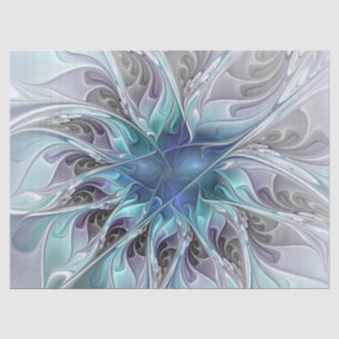 Papel De Seda Flourar Abstrato Moderno Flor Fractal Com Azul