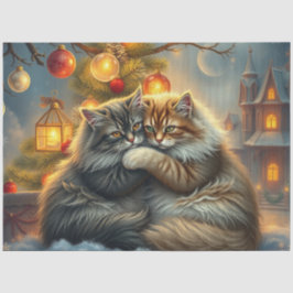 Papel De Seda Fluffy Christmas Cats Cuddling Tissue Paper
