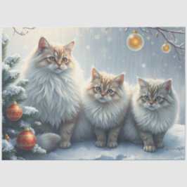 Papel De Seda Fluffy Christmas Cats Tissue Paper