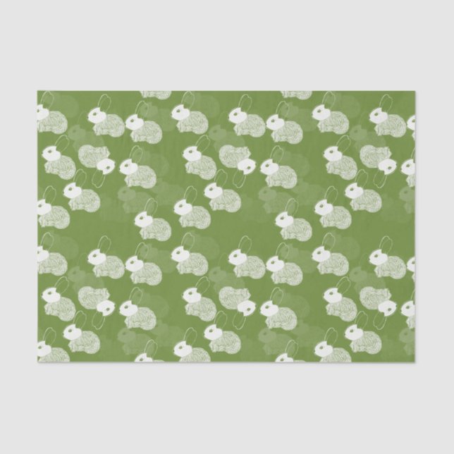 Papel De Seda Fluffy White Bunnies em Verde (Frente )