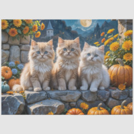Papel De Seda Foffy Autumn Kittens Pumpkins e Foliage