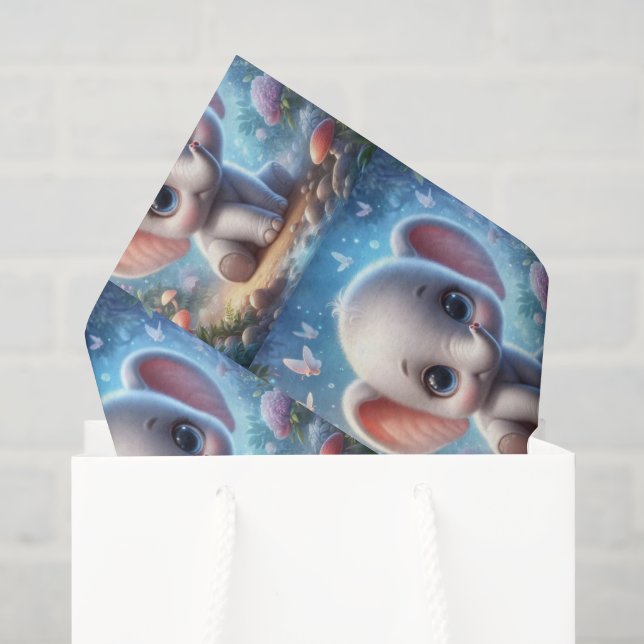 Papel de Seda Fofo Elefante Branco Floral (Sacola de presentes)