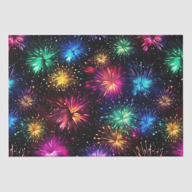 Papel De Seda Fogos do Arco-Íris Elegantes em Fundo Negro (Frente )