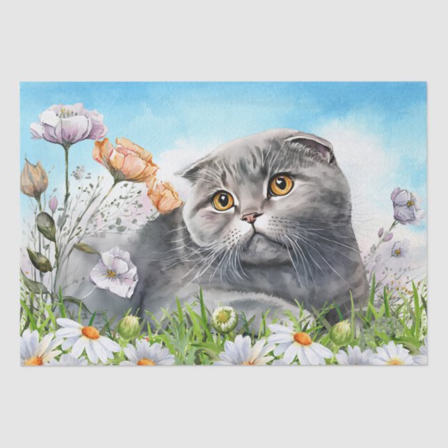 Papel De Seda Fold Cat Floral Watercolor (Frente )
