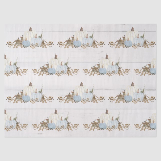 Papel De Seda Folga Folha Abóbora Aquarela Azul n Russo Branco (Frente )