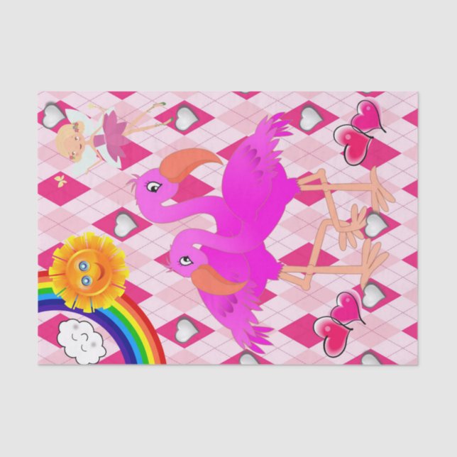 Papel De Seda Folha cor-de-rosa Flamingo Rainbow Sun (Frente )