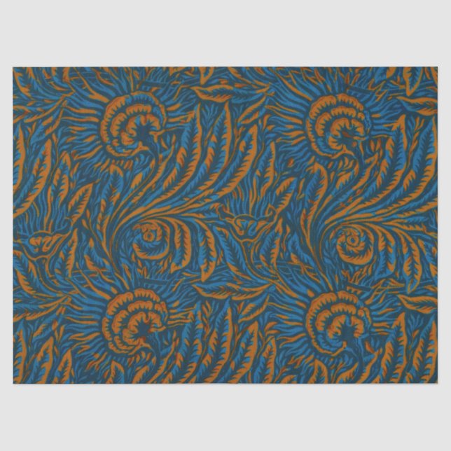 Papel De Seda Folha de Acanto Botânico Estilo Teal William Morri (Frente )