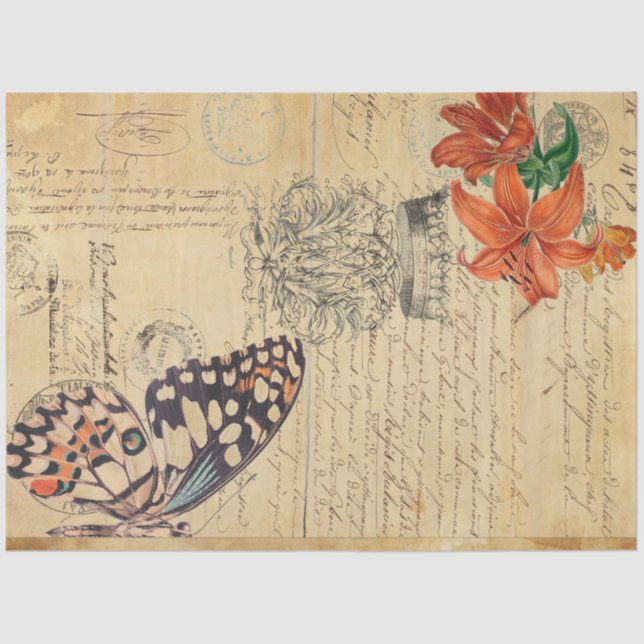 Papel De Seda Folha de Decoupage do Boho Butterfly de 18lb (Frente )