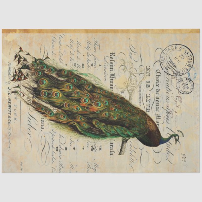 Papel De Seda Folha de Decoupage do Peacock 18lb Direita (Frente )