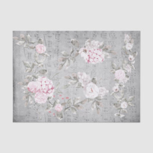 Papel De Seda Folha de música floral cor de rosa cinza