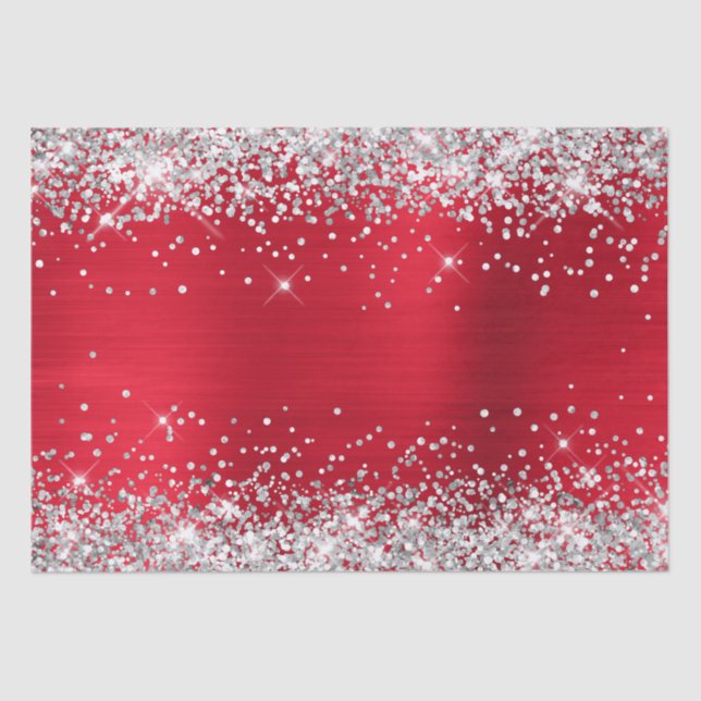 Papel De Seda Folha de Ombro Vermelho Brilhante Silver Glitter (Frente )