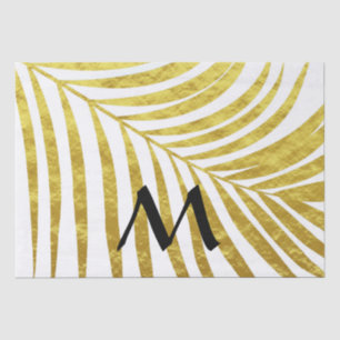 Papel De Seda Folha de Palma Tropical Monogramada Inicial em Fol