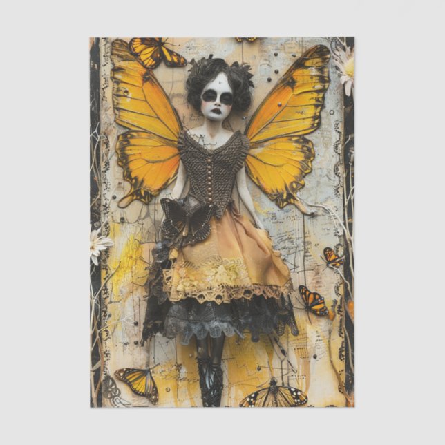 Papel De Seda Folha Gótica Amarelo Wings Dark Fantasy Decoupage (Frente )