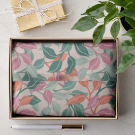 Papel De Seda Folha Tropical Coral Verde Botânico Chic Luz