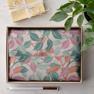 Papel De Seda Folha Tropical Coral Verde Botânico Chic Luz