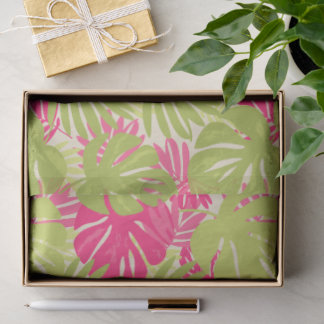 Papel De Seda Folha tropical de monstera vibrante ousada rosa e