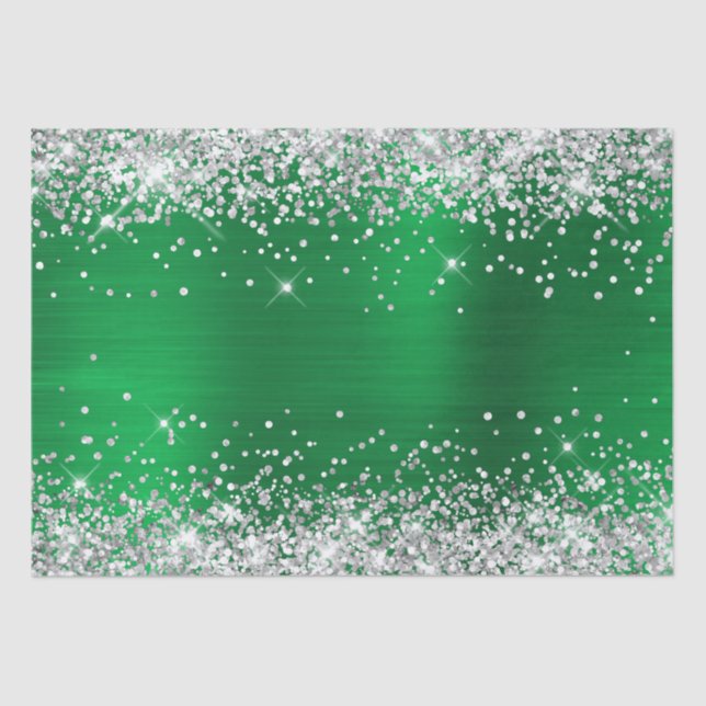 Papel De Seda Folha Verde Verde Brilhante Silver Glitter (Frente )