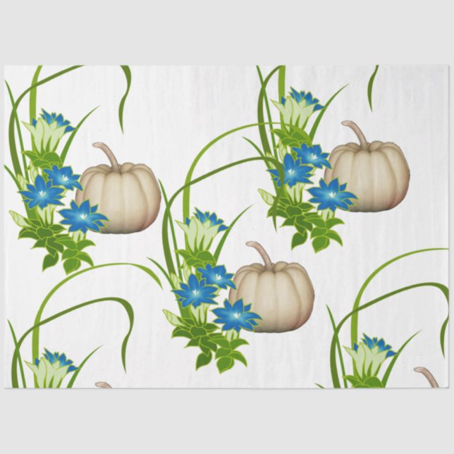 Papel De Seda Folhagem Branca Pumpkins Verde Floral (Frente )