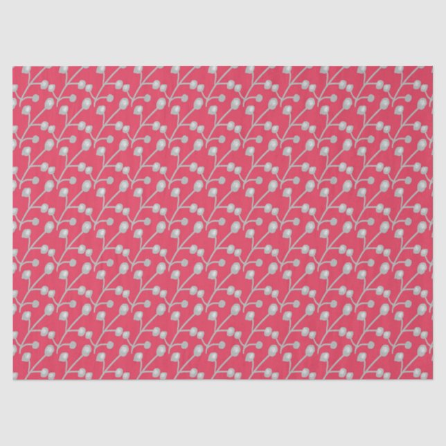 Papel De Seda Folhagem Cinza Prateado com Padrão sobre Rosa Verm (Frente )