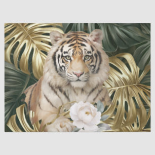 Papel De Seda Folhagem da Selva Floral Tigre Aquarela Decoupage