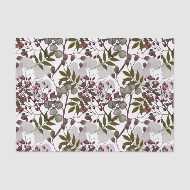 Papel De Seda Folhagem das Berries, Folhas e Ramais (Frente )