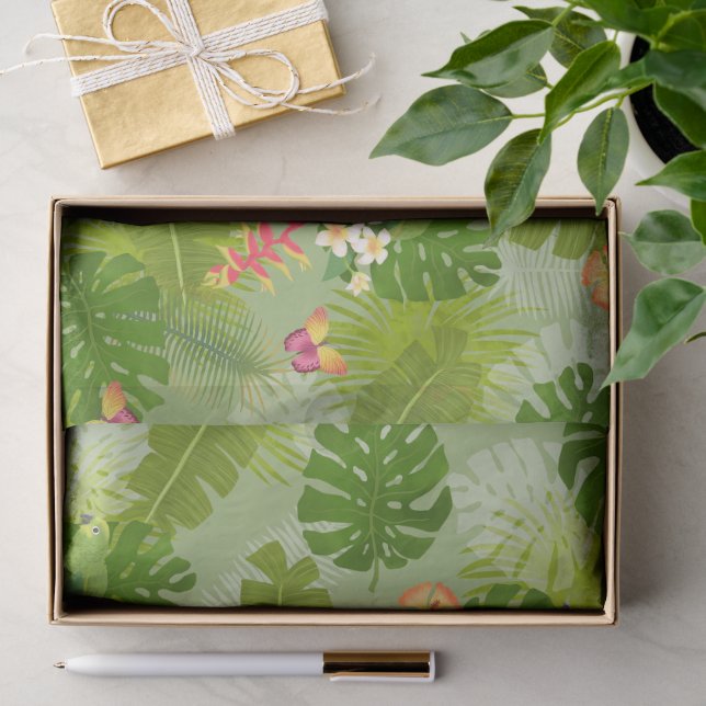 Papel De Seda Folhagem Tropical Verde de Verão (Presente)