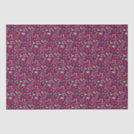 Papel De Seda Folhagens Festivas Elegantes Florais Burgundy Nata