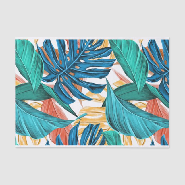 Papel De Seda Folhas amarelas Azul Tropical (Frente )
