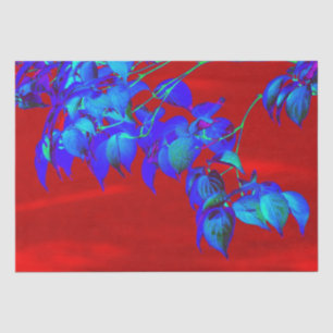 Papel De Seda Folhas Azuis do Céu Vermelho