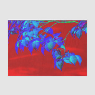 Papel De Seda Folhas Azuis do Céu Vermelho