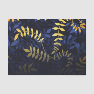 Papel De Seda Folhas Azuis e Douradas