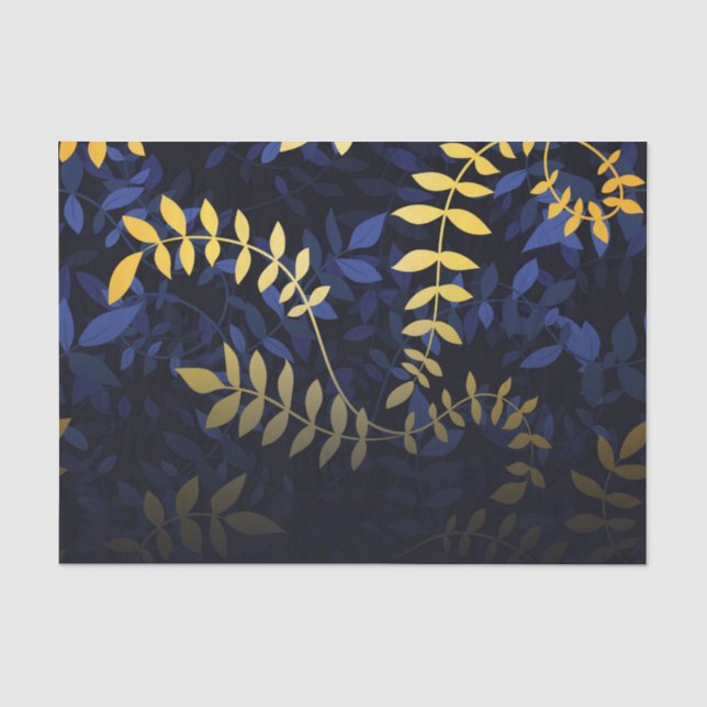Papel De Seda Folhas Azuis e Douradas (Frente )