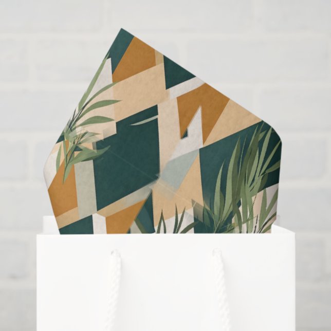 Papel De Seda Folhas Boho e Formas Geométricas (Sacola de presentes)