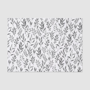 Papel De Seda Folhas Botânicas em Aquarela Preto e Branco 